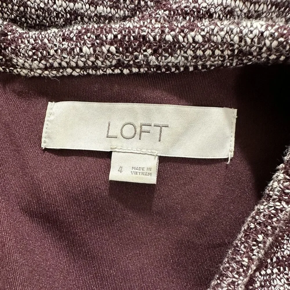 Ann Taylor LOFT Women's 4 Burgundy Short Sleeve Fringe Short Sleeve Sheath Dress - Picture 3 of 12